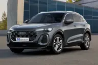 Audi Q5 S line TDI quattro en gris, vista frontal tres cuartos con la placa de MoviLease