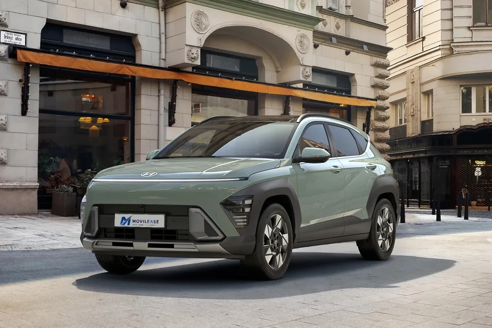 Hyundai Kona Híbrido Mirage Green, frontal con la firma de luz LED