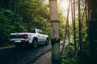 MAXUS T60 Max 4WD, tres cuartos trasero en un bosque de bambú, con el roll-bar